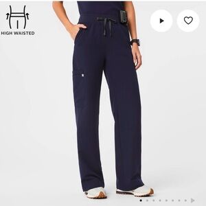 Figs Navy High Waisted Isabel Wide Leg Scrub Pant XS